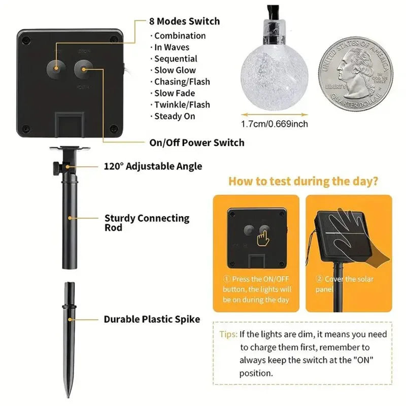 100 LED Solar Crystal Globe String Lights – Outdoor Waterproof Fairy Lights with 8 Modes