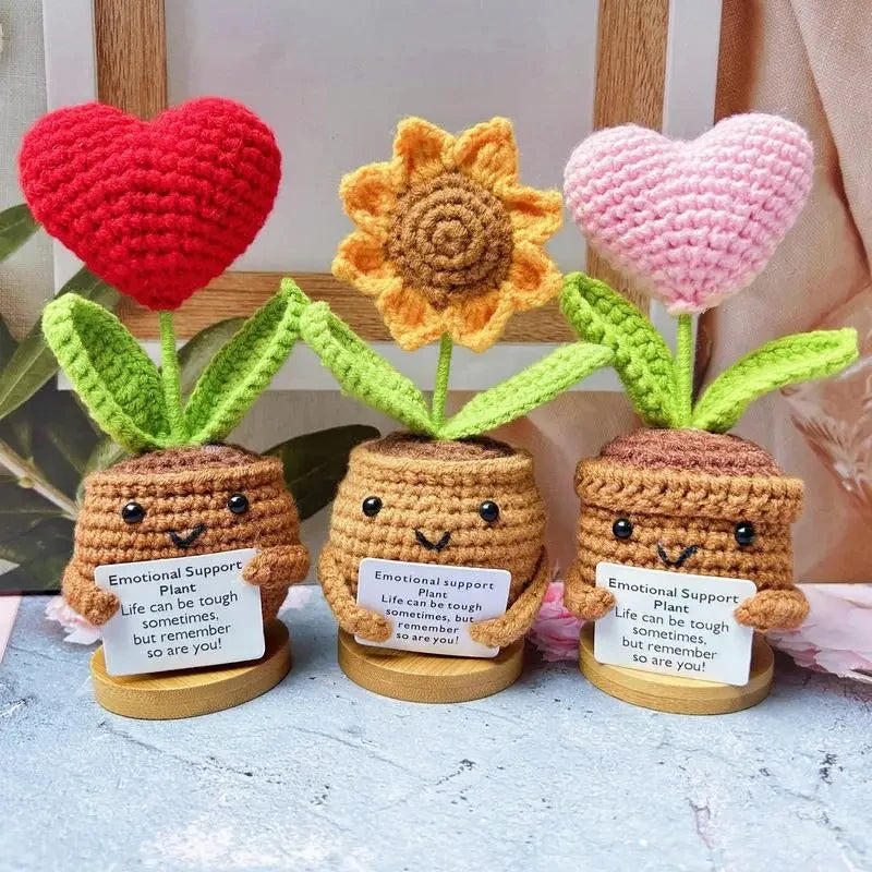 Positive Energy Heart Flower Hand-Woven Doll – Knitted Pocket Hug with Card