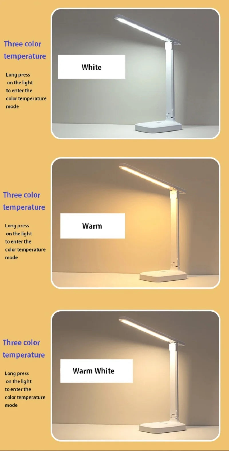 LED Table Lamp – Eye Protection, Touch Dimmable Reading Light, USB Rechargeable for Bedroom or Study