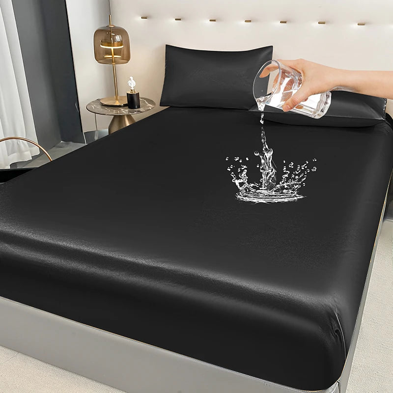 Waterproof Elastic Fitted Bed Sheet – Black/Gold/White