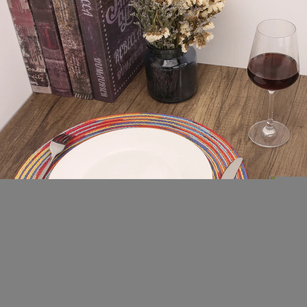 Set of 6 Round Braided Placemats – 34cm Washable Woven Heat-Resistant Table Mats