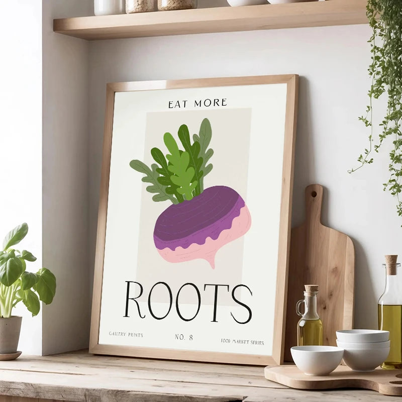 Eat More Fruits & Veggies Kitchen Wall Art – Canvas Poster (Frameless)