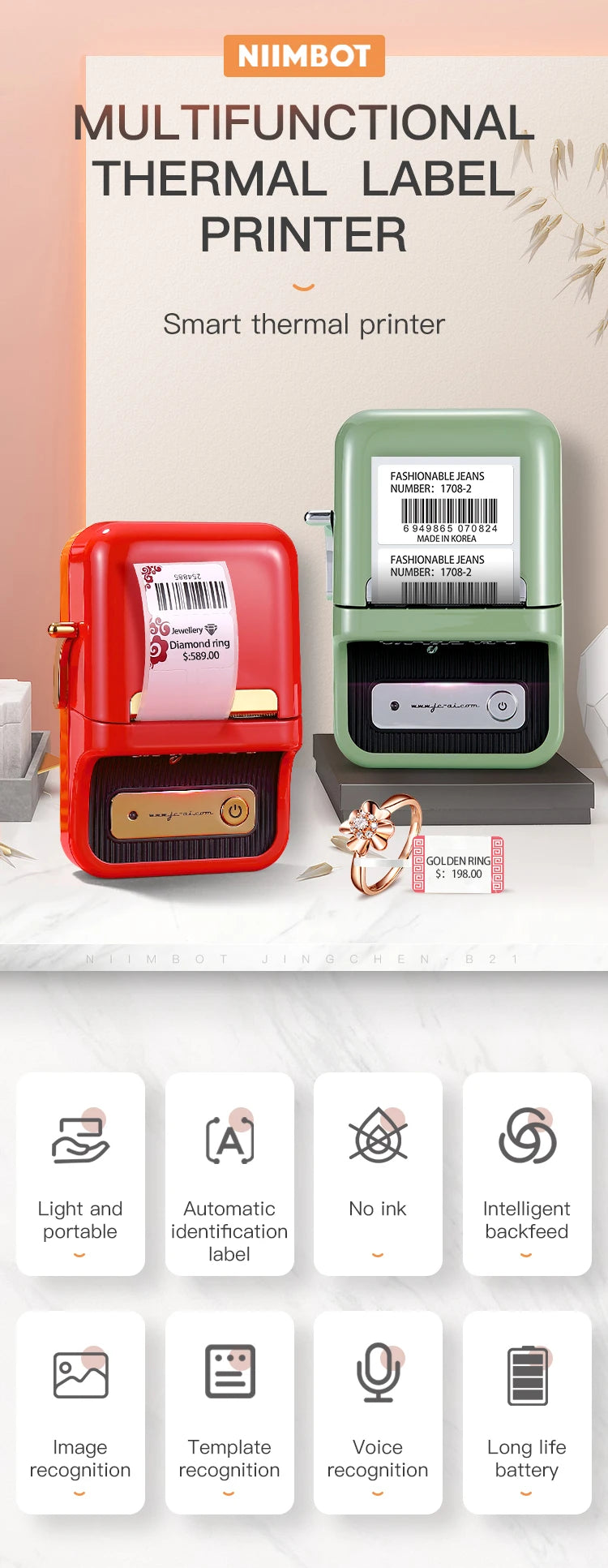 Niimbot B21 Mini Portable Thermal Label Printer – Wireless Sticker Maker