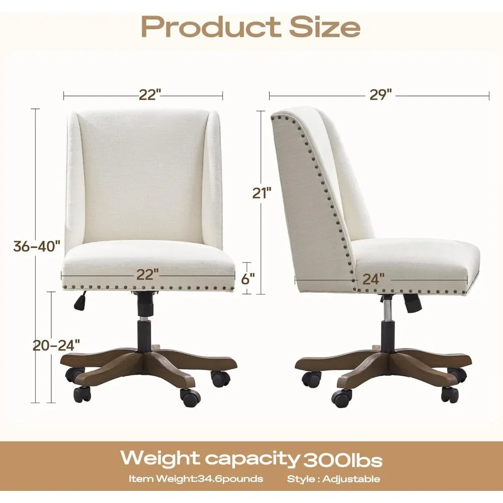 Armless Office Chair with Wooden Legs – Modern Adjustable Swivel Desk Chair for Home, Study, or Sewing