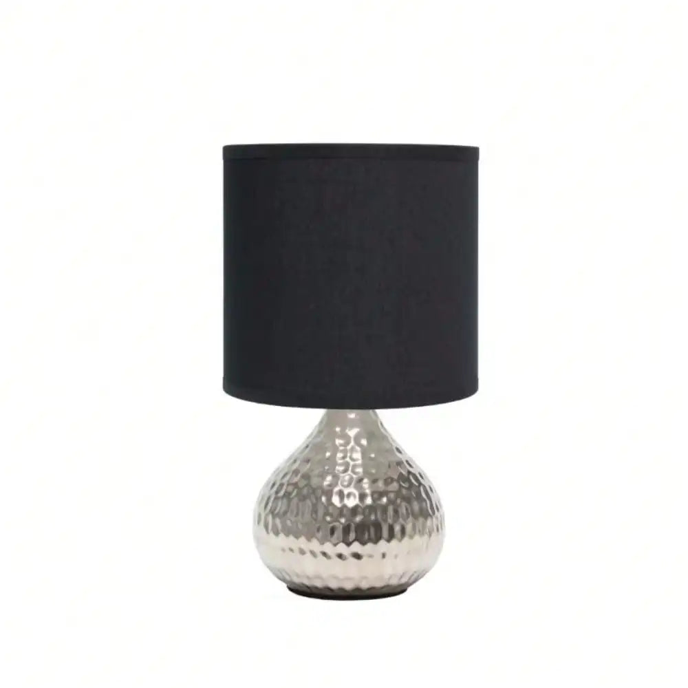 Silver & Black Hammered Drip Mini Table Lamp – 9.25" Bedside/Bedroom Accent Light