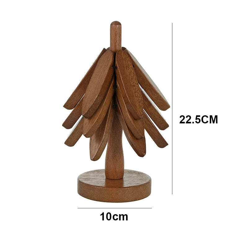 4PCS Bamboo Wooden Trivets – Tree Design Heat-Resistant Table Mats