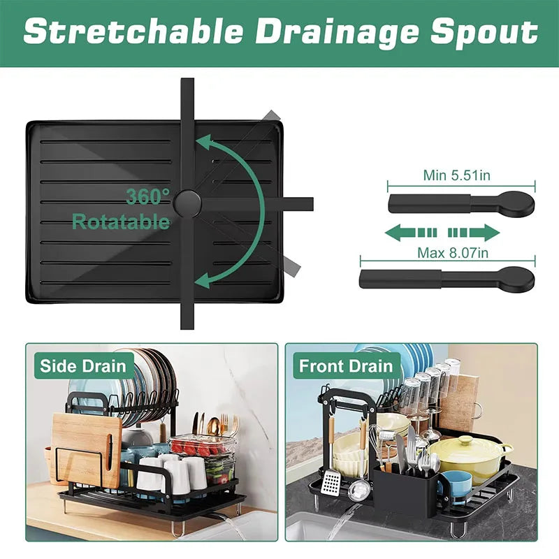 360° Rotating Double-Layer Kitchen Tableware Drying Rack