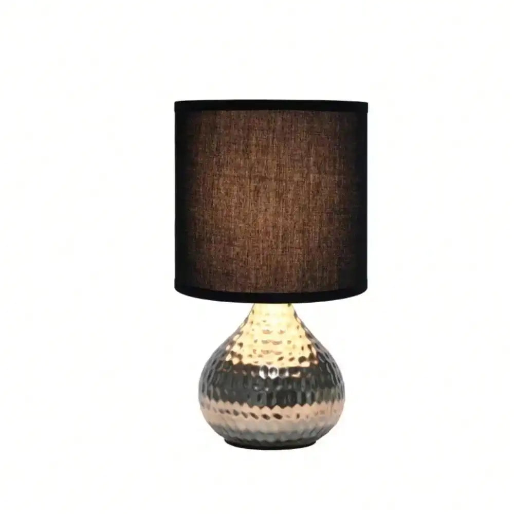 Silver & Black Hammered Drip Mini Table Lamp – 9.25" Bedside/Bedroom Accent Light