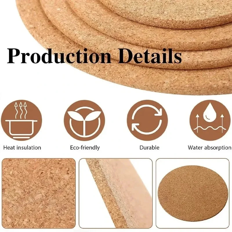 Natural Cork Coasters – Heat-Resistant Non-Slip Drink Mats