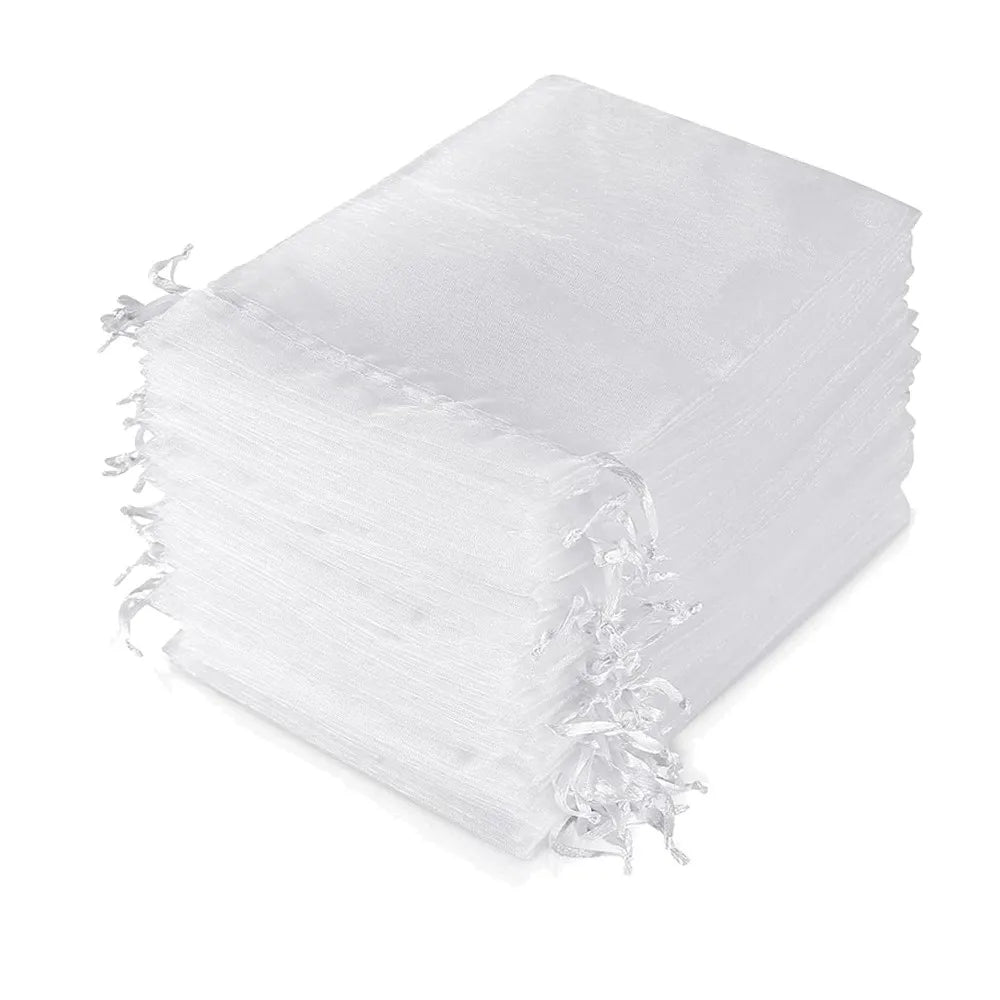 50 Pcs White Sheer Organza Gift Bags with Drawstring