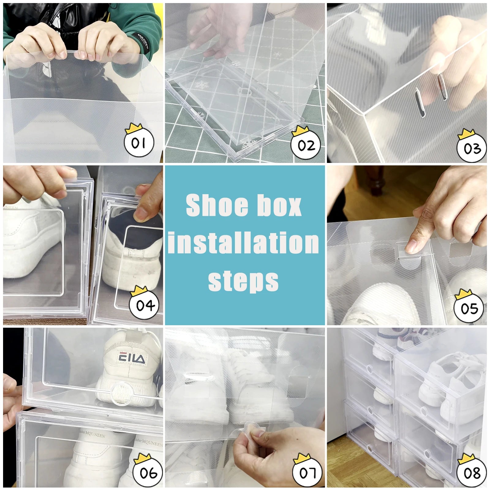 6 Pcs Transparent Dustproof Shoe Storage Boxes