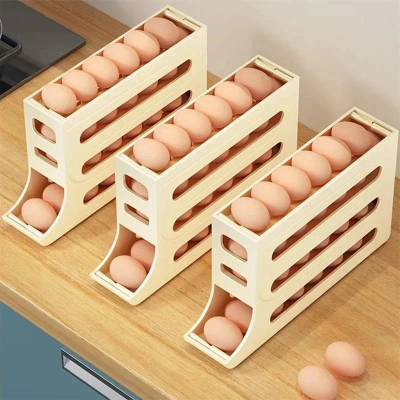 Automatic Rolling Egg Storage Rack – Refrigerator Egg Basket Organizer