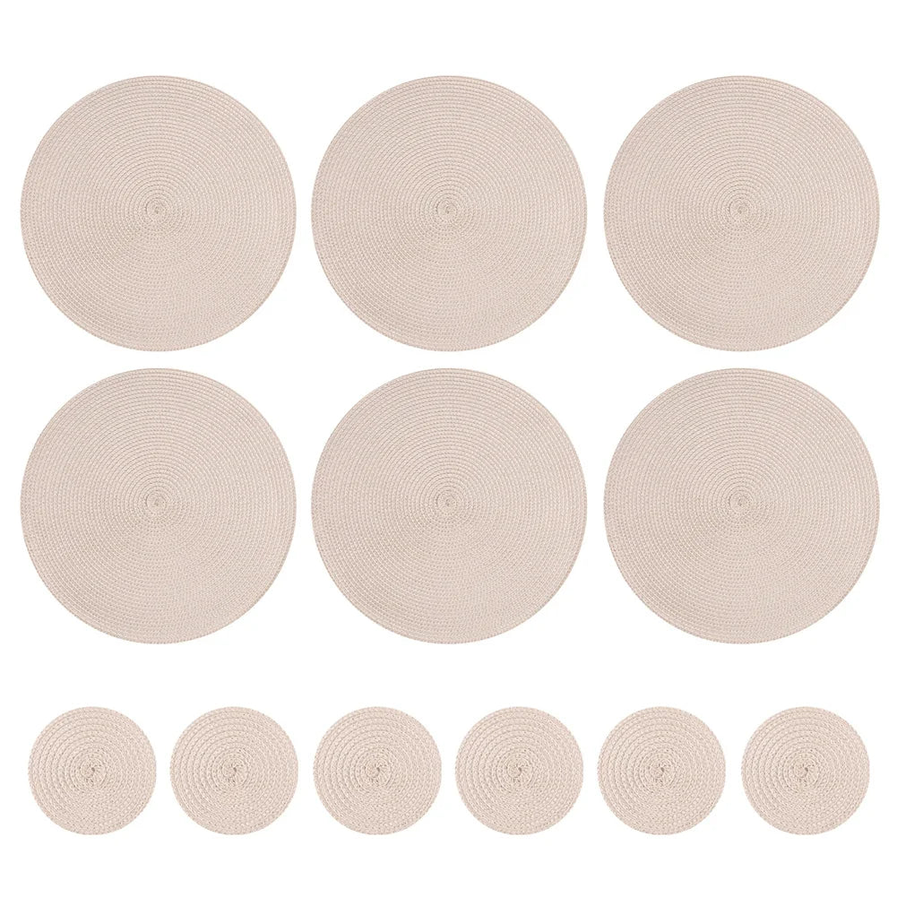 Set of 6 Round Braided Placemats – 34cm Washable Woven Heat-Resistant Table Mats