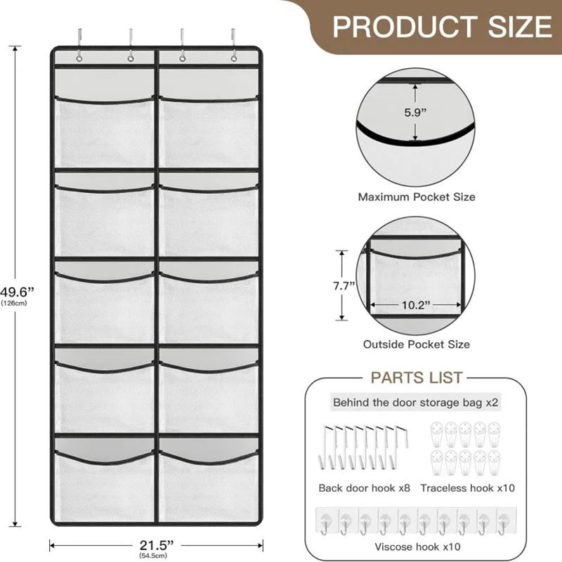 Over-the-Door Hanging Organizer with 5 Pockets – Grey