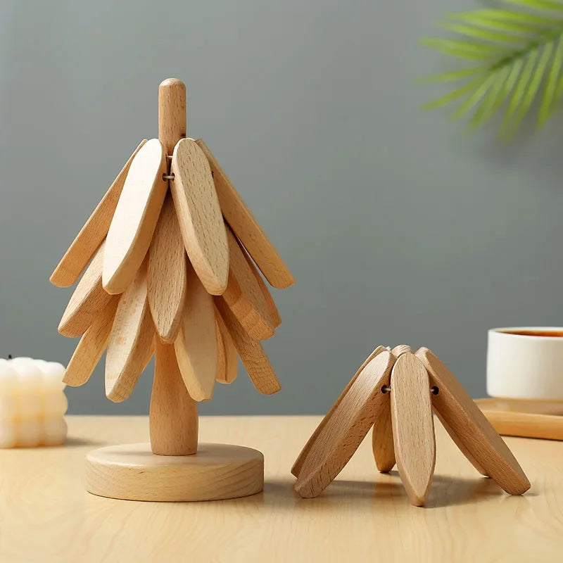 4PCS Bamboo Wooden Trivets – Tree Design Heat-Resistant Table Mats