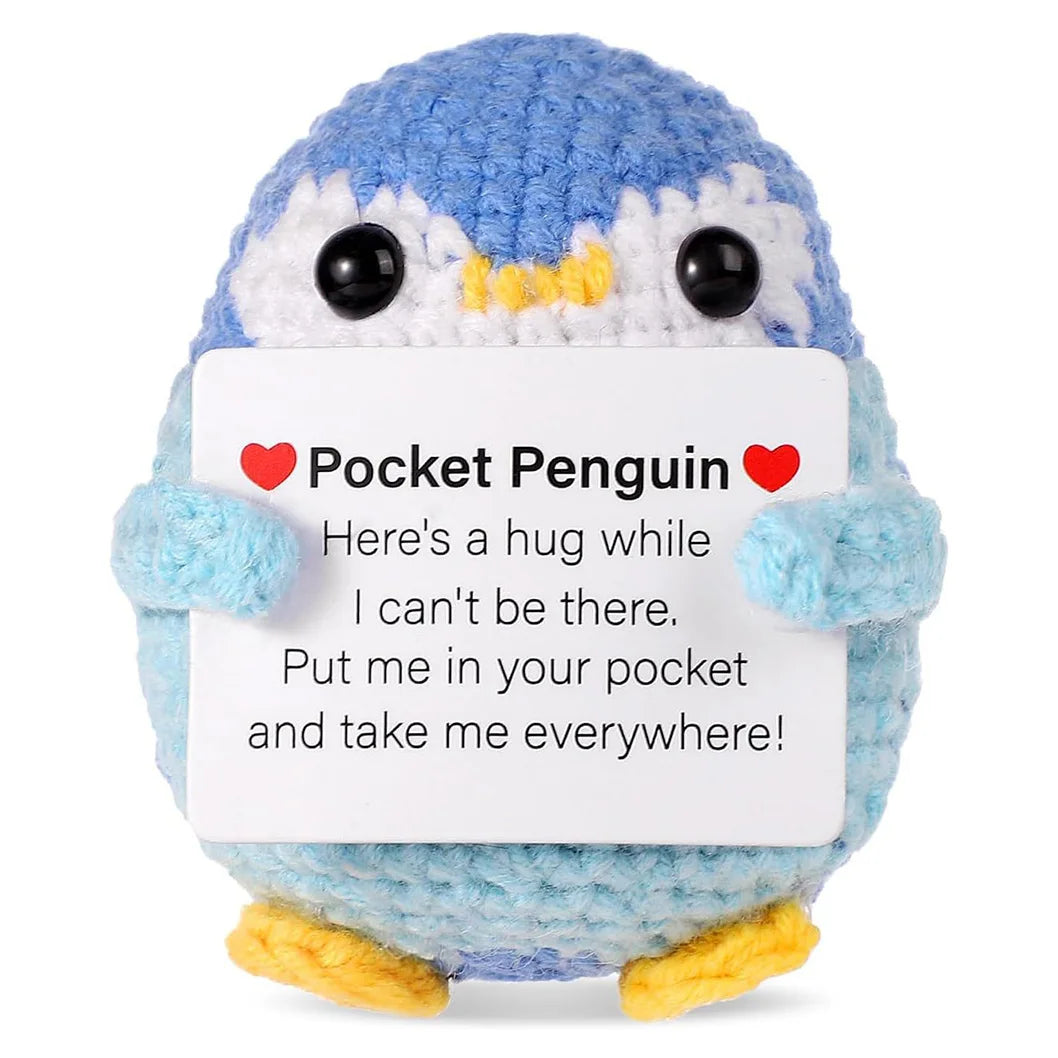 Handmade Knitted Penguin Doll with Positive Energy Card