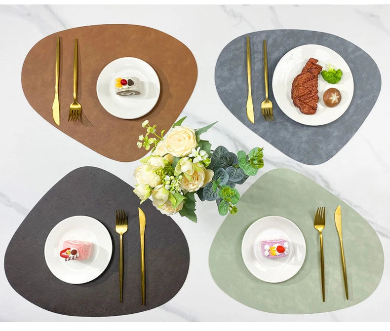 Nordic-Style Double-Sided PU Leather Placemat – Anti-Slip, Water Droplet Shape