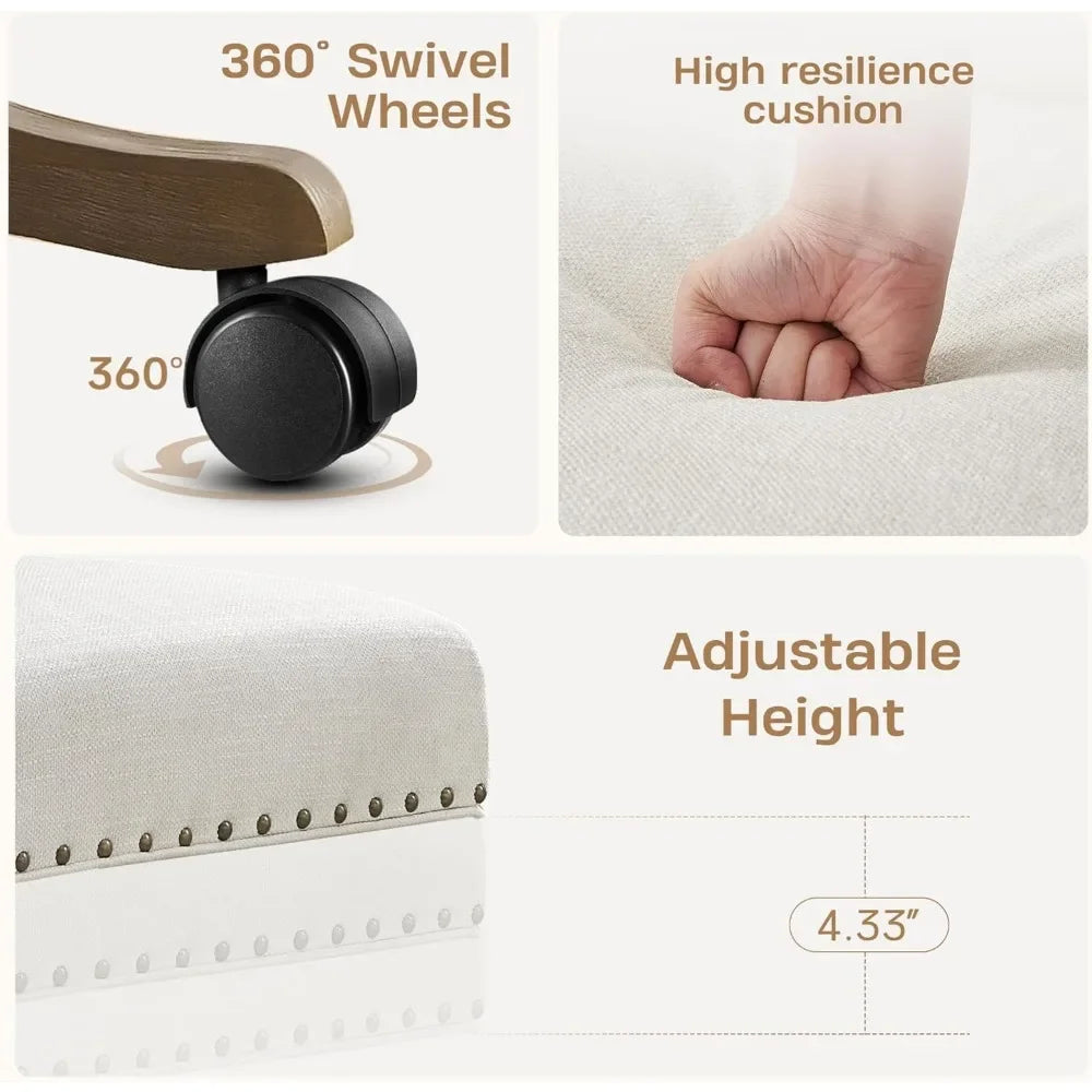 Armless Office Chair with Wooden Legs – Modern Adjustable Swivel Desk Chair for Home, Study, or Sewing