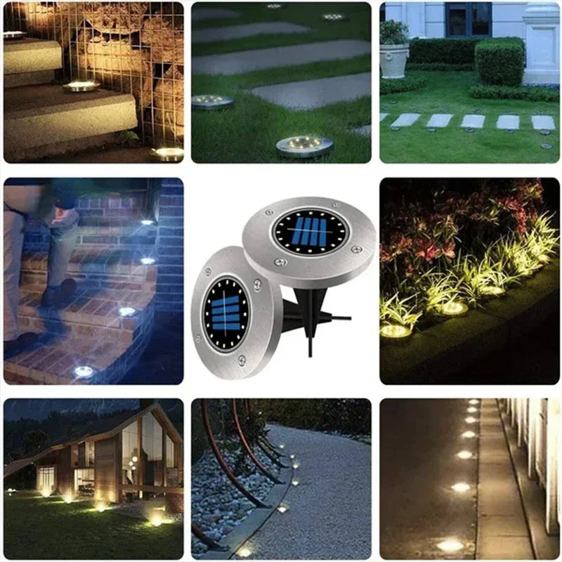 8/20 LED Solar Disk Lights for Garden & Pathway