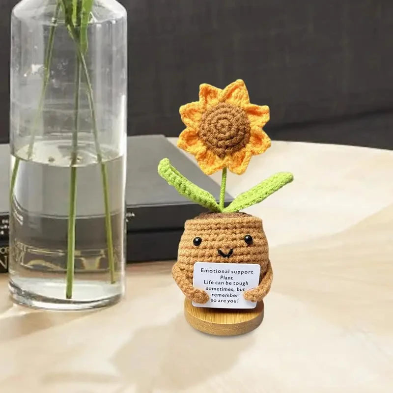 Positive Energy Heart Flower Hand-Woven Doll – Knitted Pocket Hug with Card