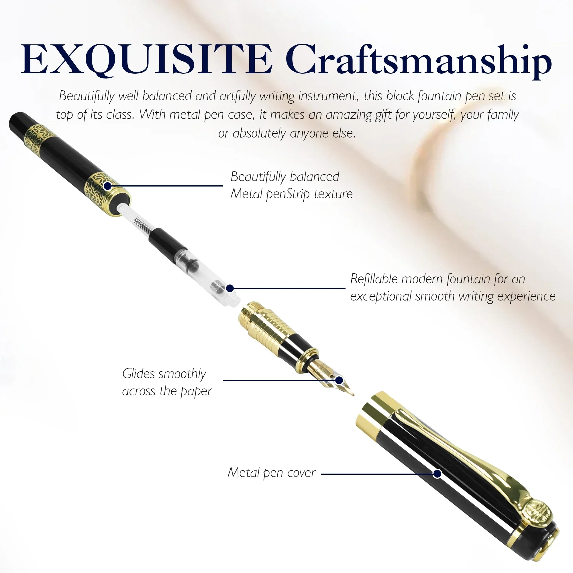 Retro Metal Fountain Pen – Fine Nib Classic Writing Pen with Converter