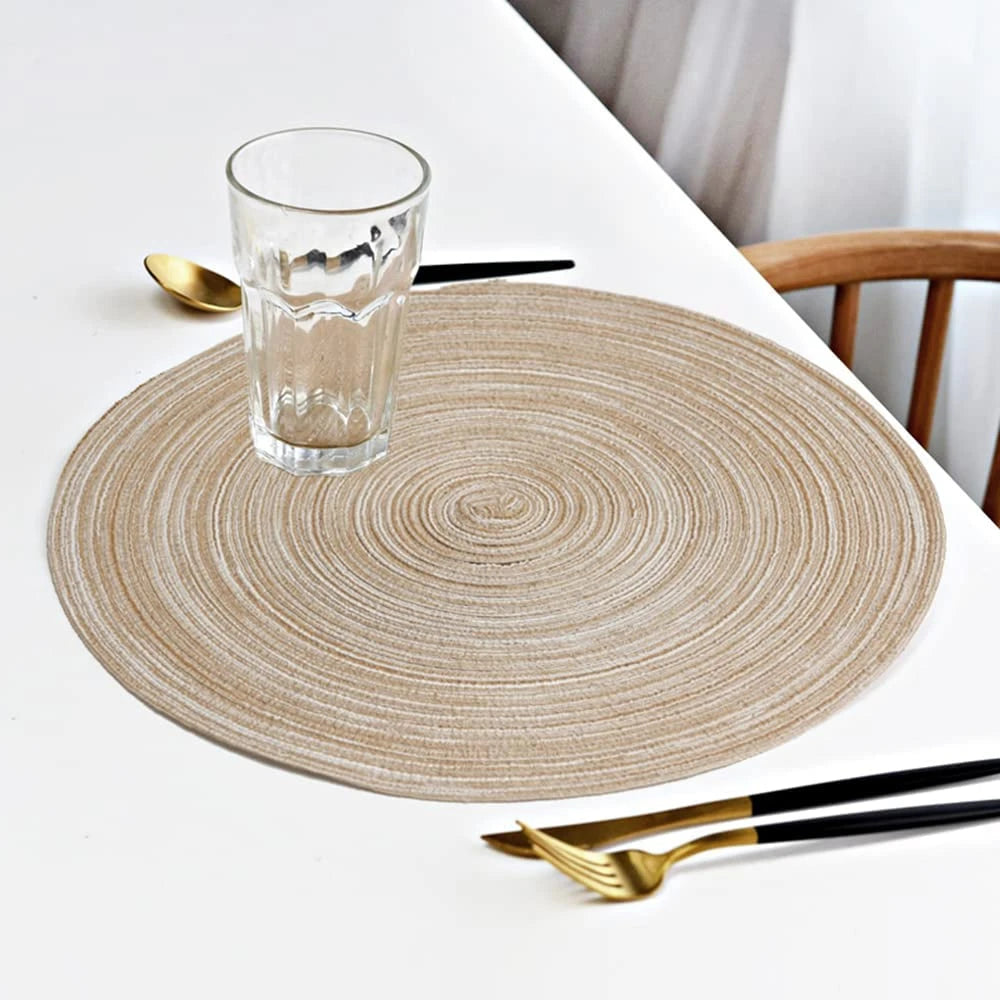 Set of 6 Round Braided Placemats – 34cm Washable Woven Heat-Resistant Table Mats