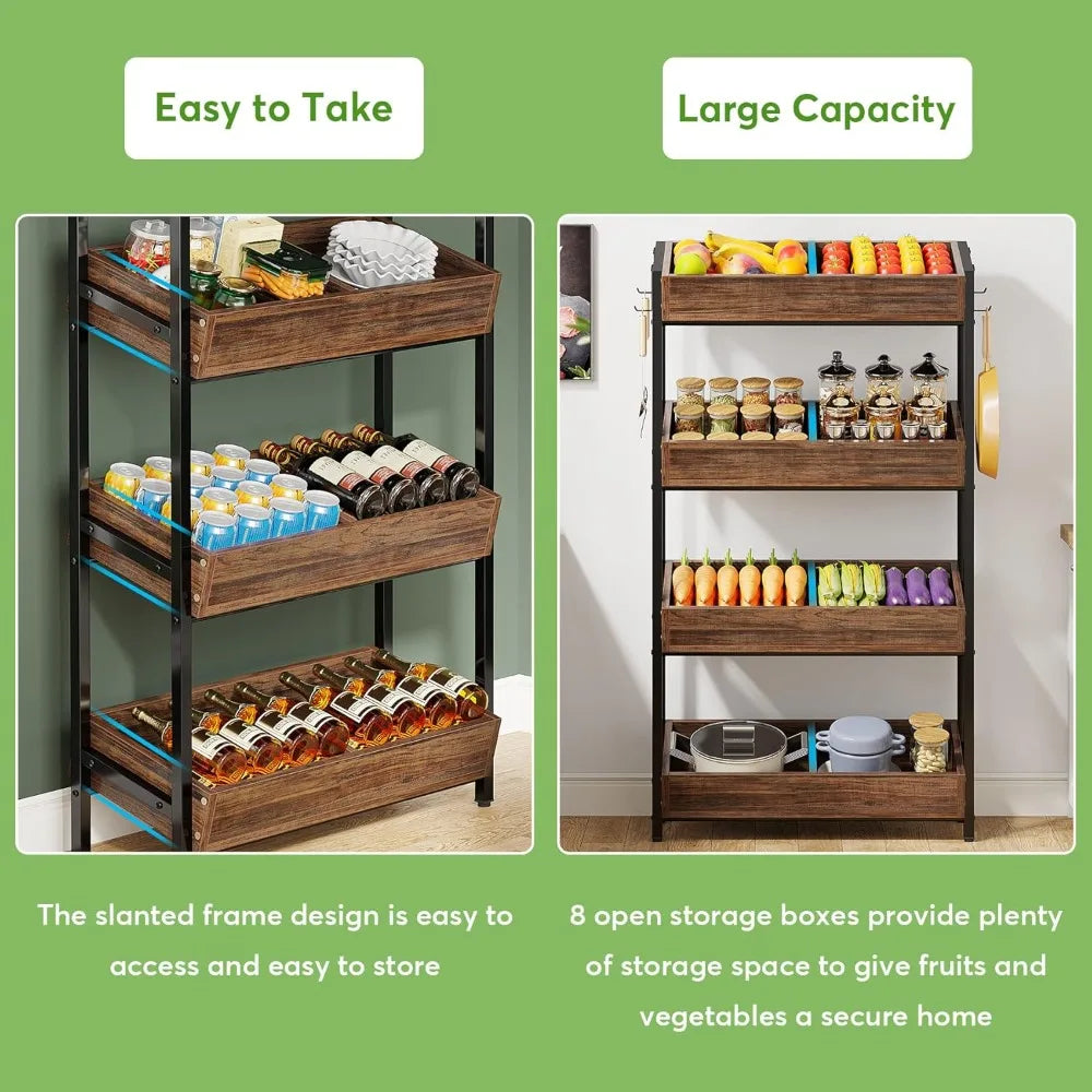 Tribesigns 4-Tier Wood Fruit & Vegetable Basket Stand