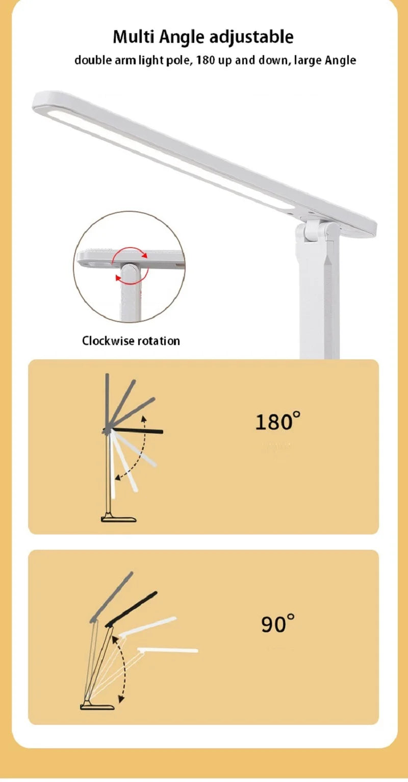 LED Table Lamp – Eye Protection, Touch Dimmable Reading Light, USB Rechargeable for Bedroom or Study