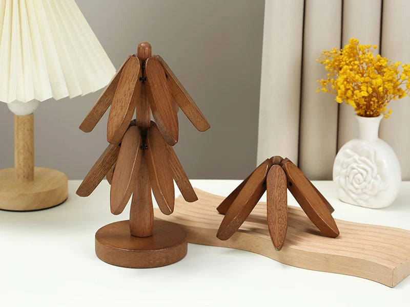 4PCS Bamboo Wooden Trivets – Tree Design Heat-Resistant Table Mats