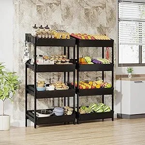 Tribesigns 4-Tier Wood Fruit & Vegetable Basket Stand