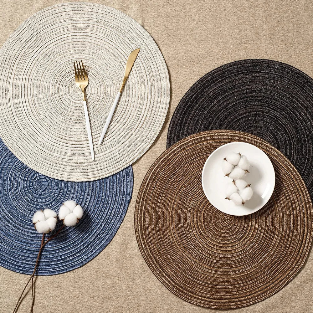 Set of 6 Round Braided Placemats – 34cm Washable Woven Heat-Resistant Table Mats