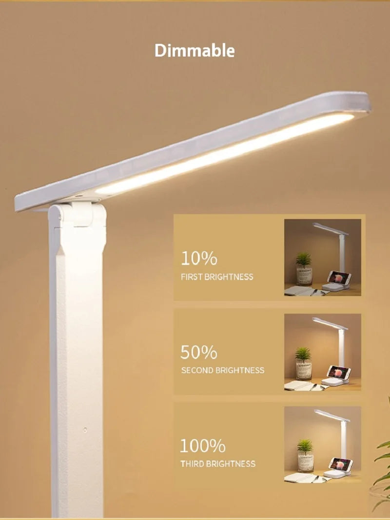 LED Table Lamp – Eye Protection, Touch Dimmable Reading Light, USB Rechargeable for Bedroom or Study