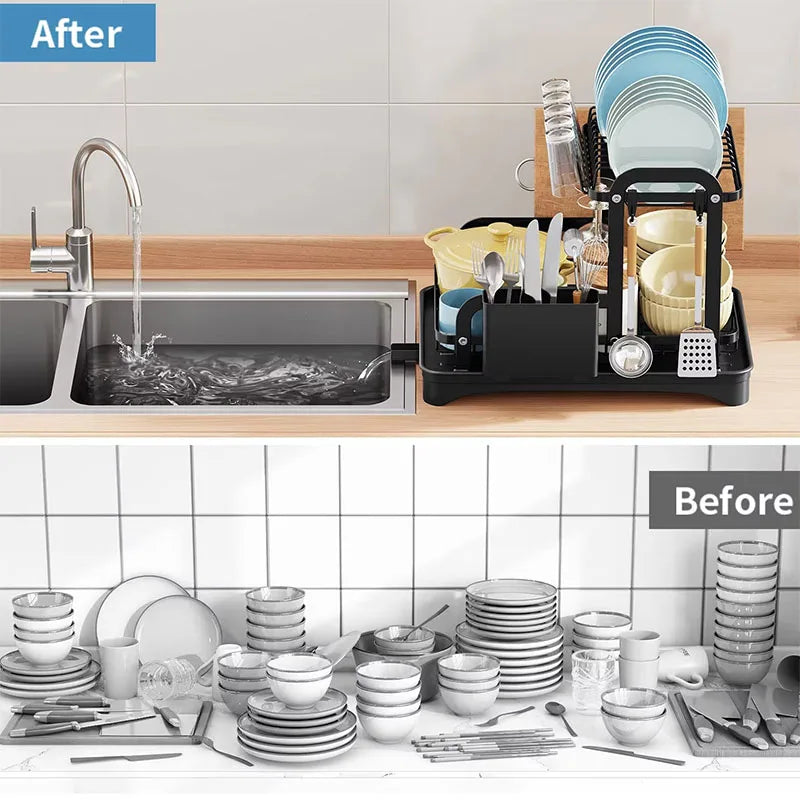 360° Rotating Double-Layer Kitchen Tableware Drying Rack