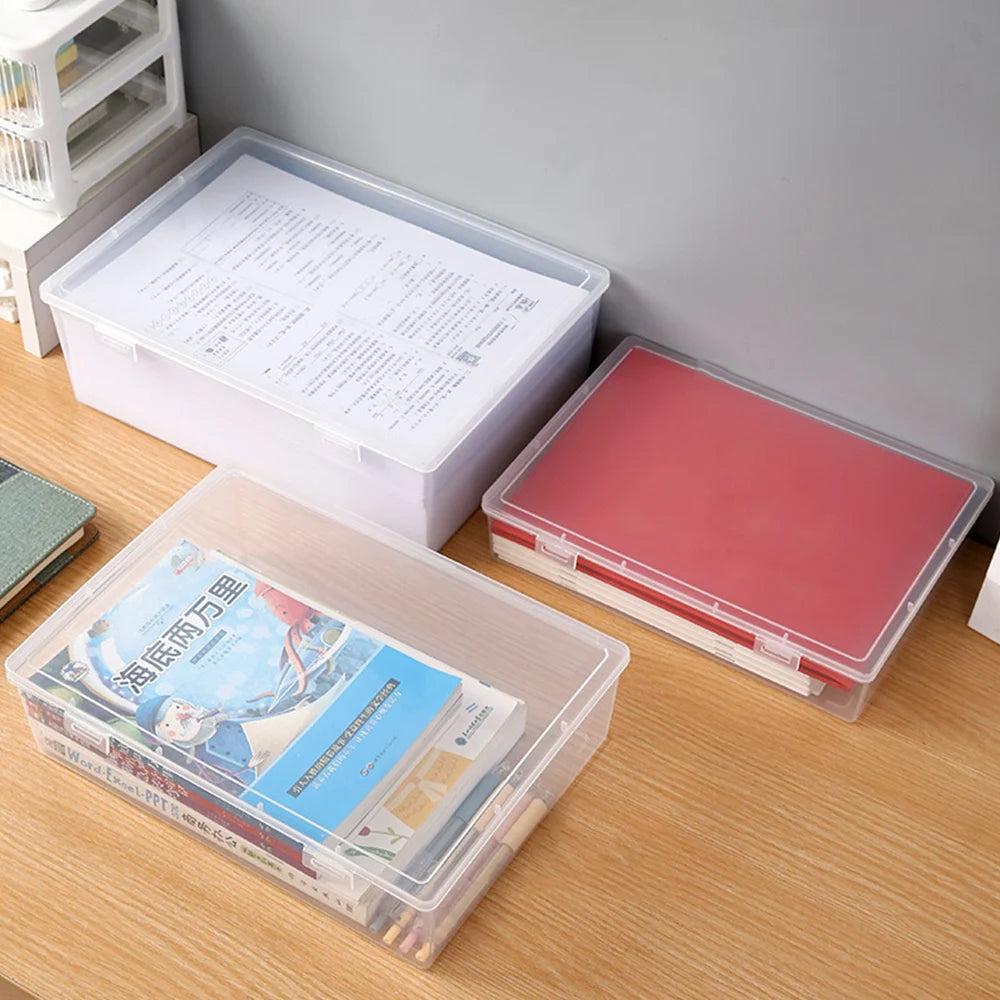 Large Capacity Transparent Plastic Document Storage Box