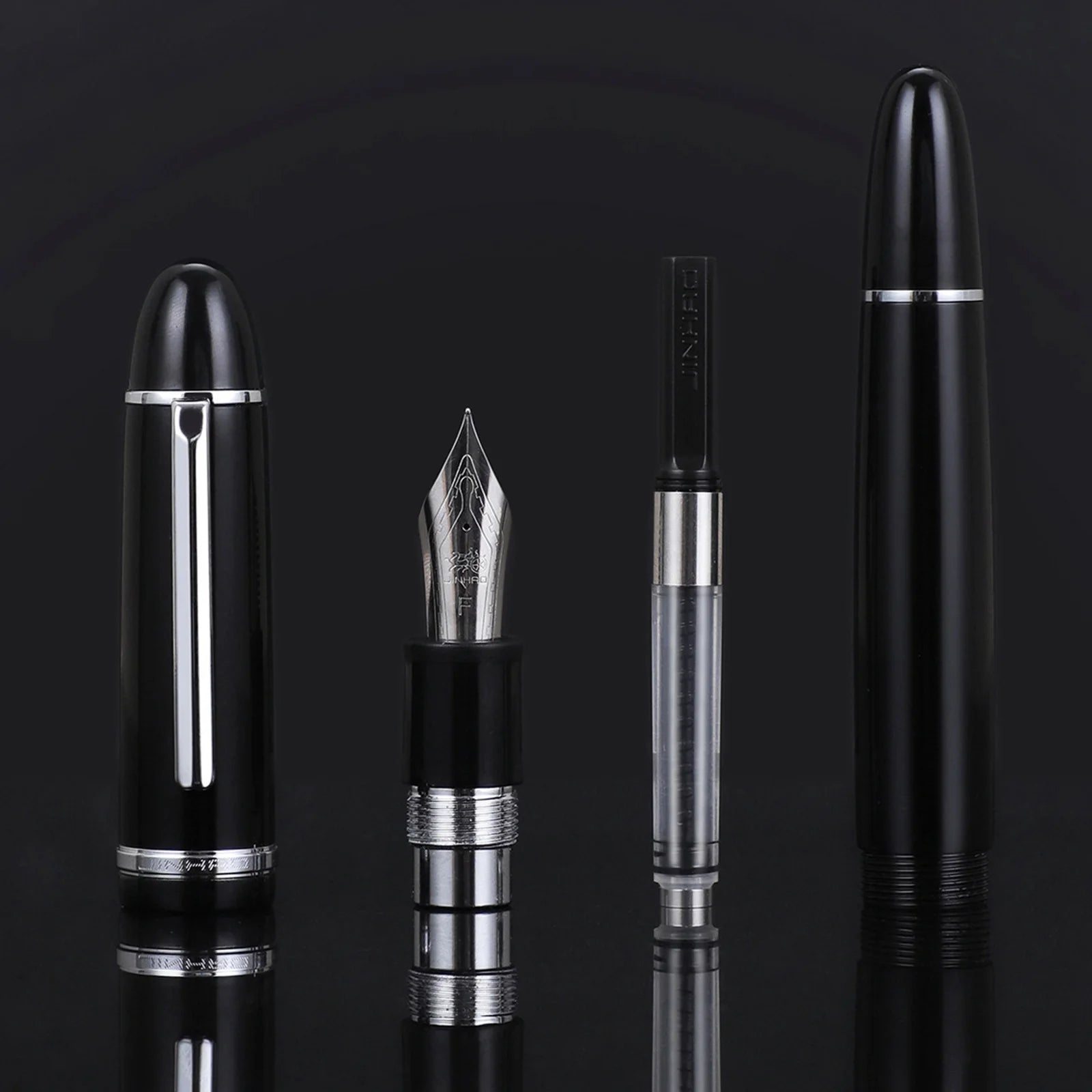 JinHao X159 Black Acrylic Fountain Pen – Fine Nib 0.5mm with Metal Clip
