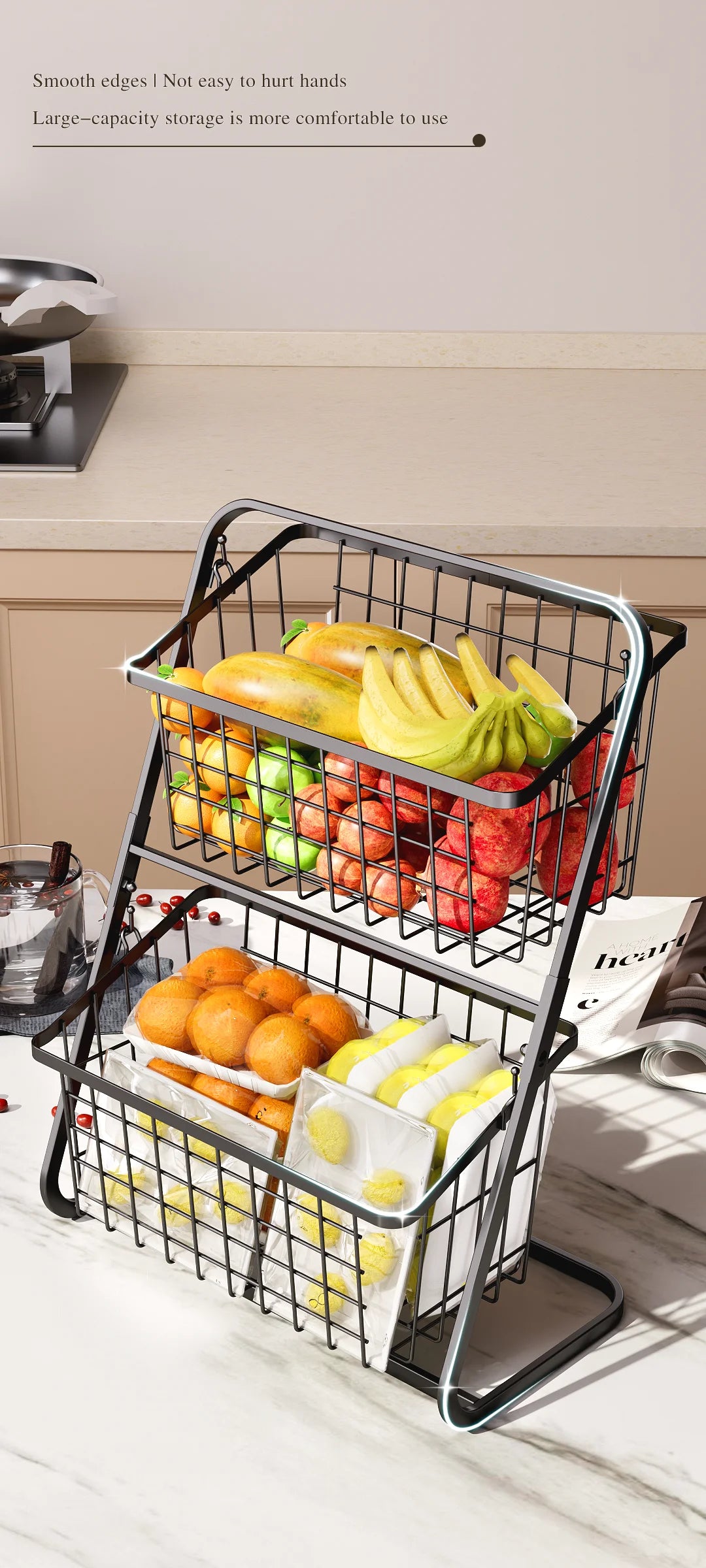 Black Multi-Layer Kitchen Vegetable & Fruit Storage Rack – Floor-to-Ceiling Organizer
