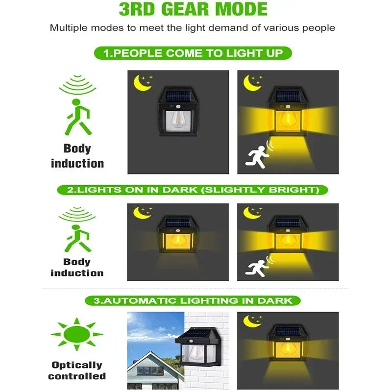 Solar Wall Light with Motion Sensor – Waterproof Outdoor LED Lamp, 3 Modes