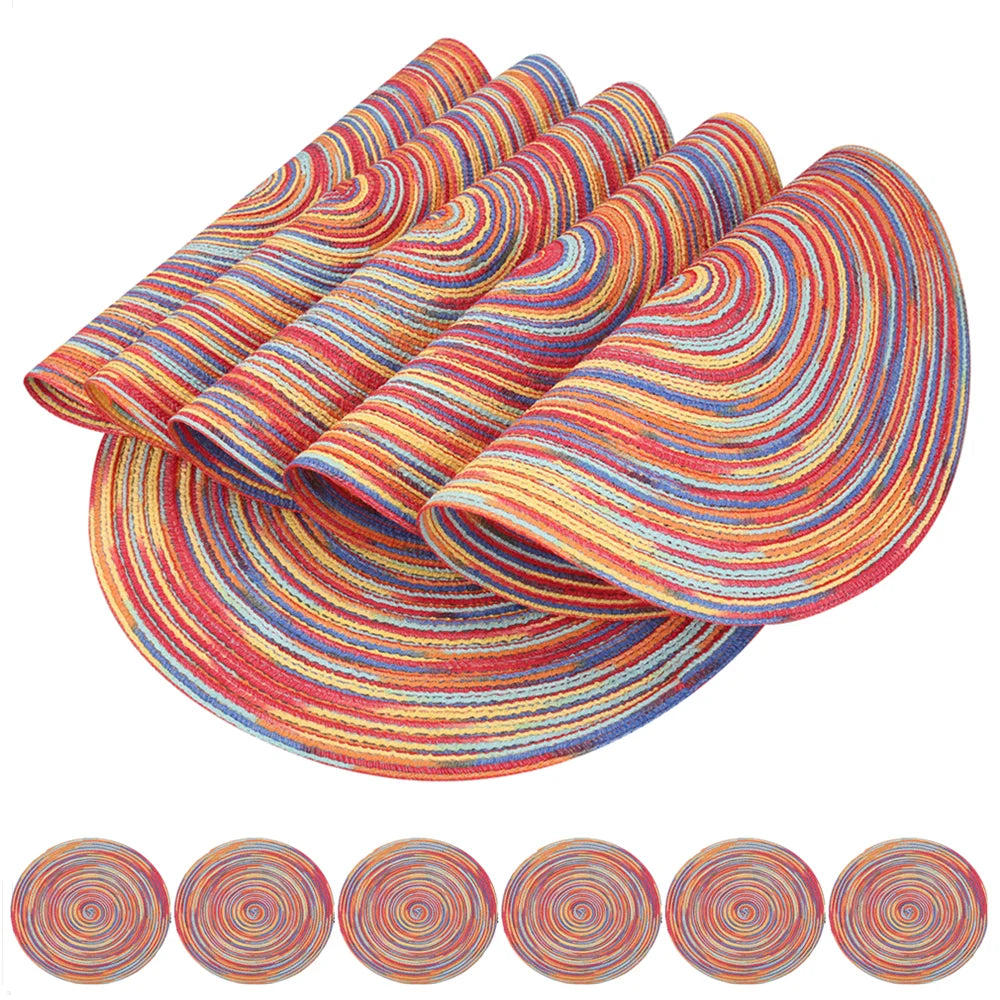 Set of 6 Round Braided Placemats – 34cm Washable Woven Heat-Resistant Table Mats