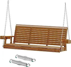 3-Seater Wooden Porch Swing – Heavy-Duty 880 lbs Capacity, 22" Deep Seat