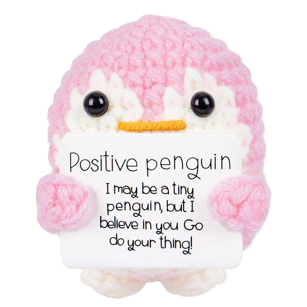Handmade Knitted Penguin Doll with Positive Energy Card