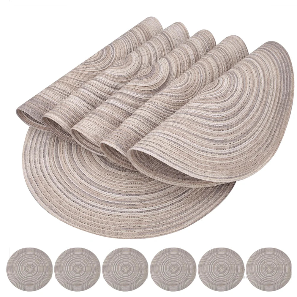 Set of 6 Round Braided Placemats – 34cm Washable Woven Heat-Resistant Table Mats