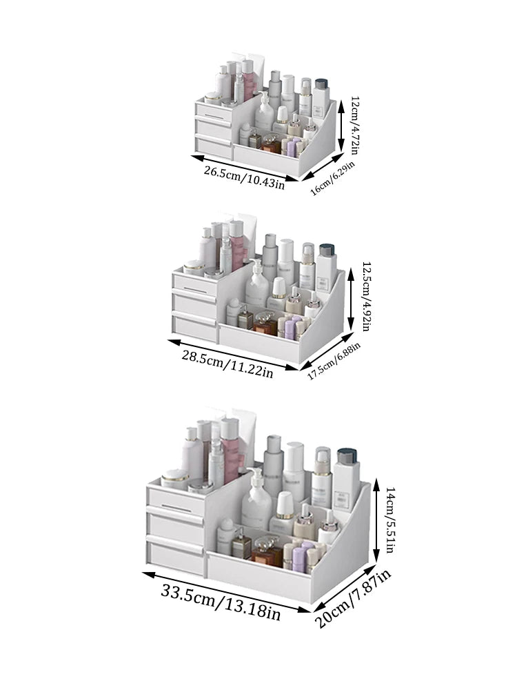 White Plastic Drawer Makeup Storage Box – Desktop Organizer for Cosmetics & Skincare