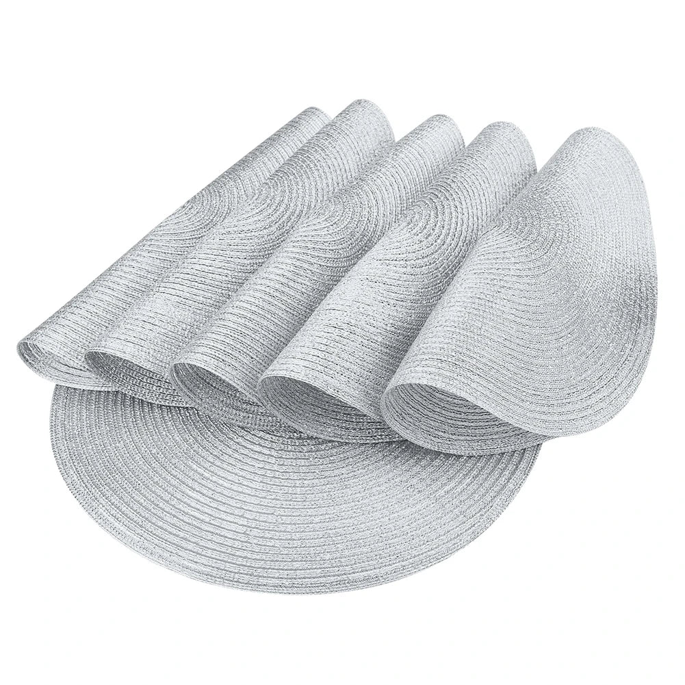 Set of 6 Round Braided Placemats – 34cm Washable Woven Heat-Resistant Table Mats