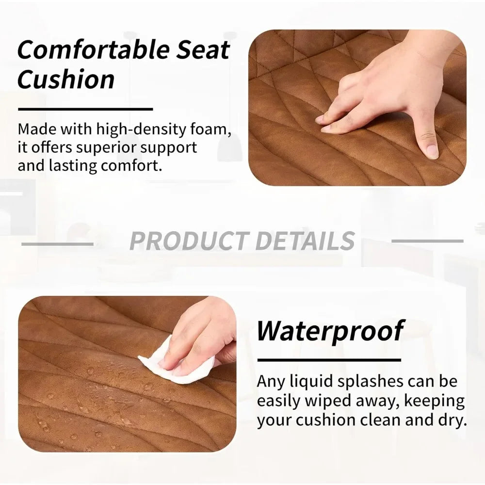 Set of 3 Modern Swivel Bar Stools – Adjustable Height, Brown Faux Leather