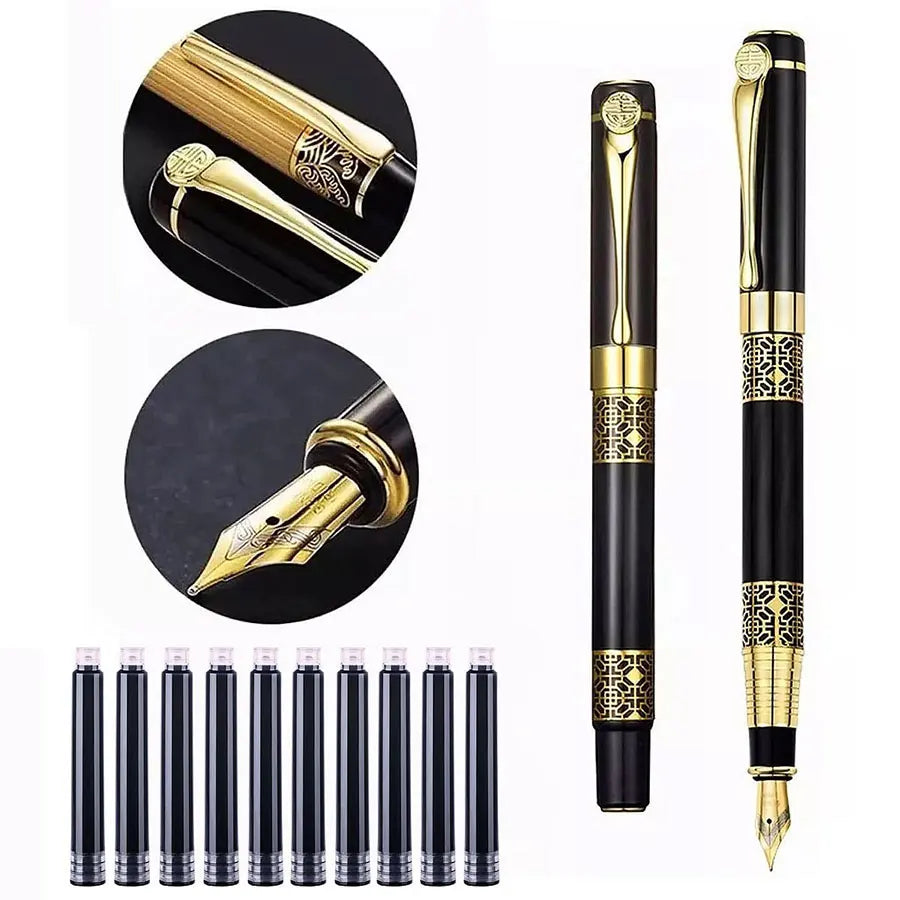 Retro Metal Fountain Pen with Replaceable Ink – Elegant Writing Gift (1–100pcs Set)