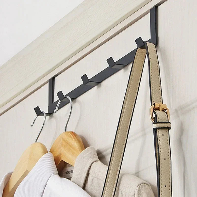Punch-Free Over-the-Door Wrought Iron Hook Rack – 5-Row Heavy-Duty Storage Organizer