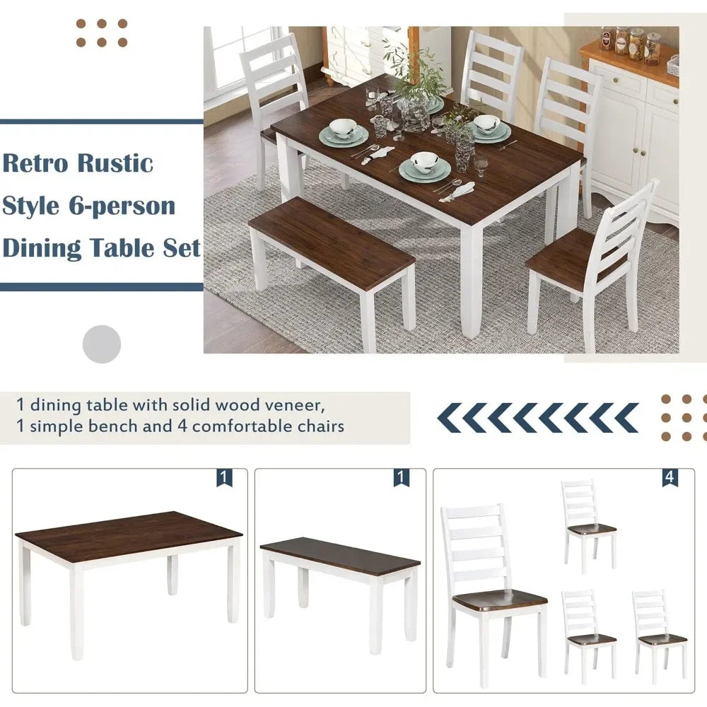 Rustic 6-Piece Dining Set – Walnut & White Finish