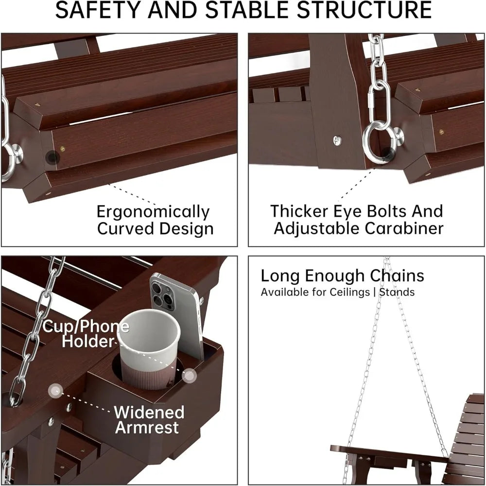 3-Seater Wooden Porch Swing – Heavy-Duty 880 lbs Capacity, 22" Deep Seat