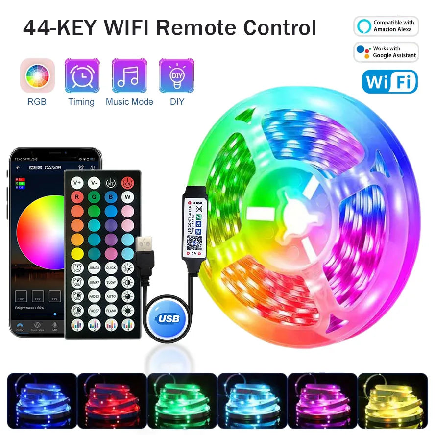 RGB LED Strip Lights – 5m/10m/20m/30m Flexible Tape with APP Control for Bedroom & Home Décor