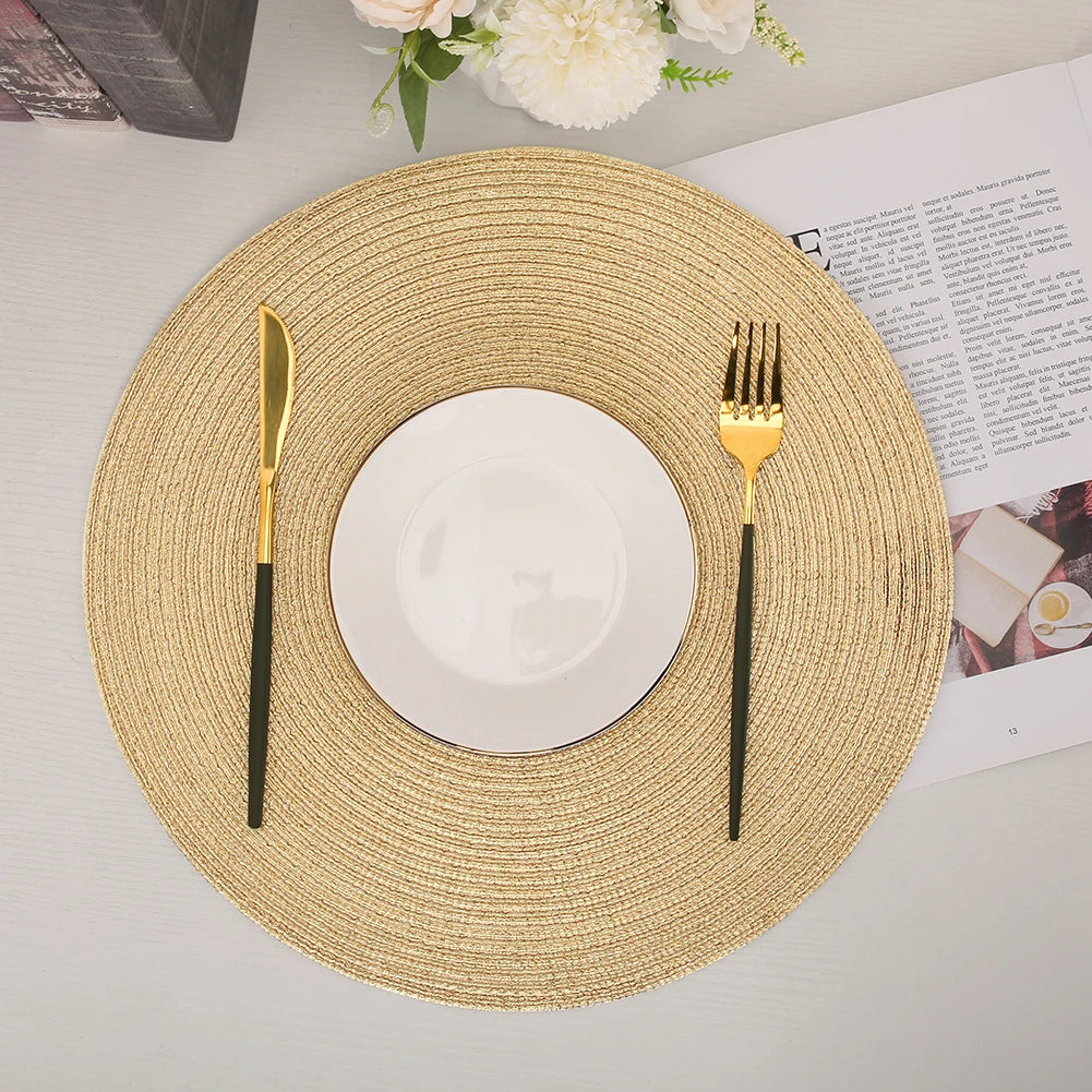 Set of 6 Round Braided Placemats – 34cm Washable Woven Heat-Resistant Table Mats